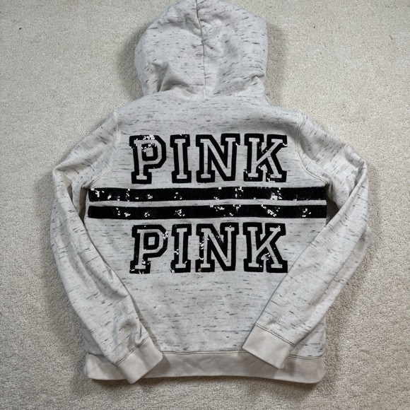 Vintage Victoria's Secret PINK Hoodie Full Zip Fur Lined Jacket Sequin Large - Picture 3 of 7
